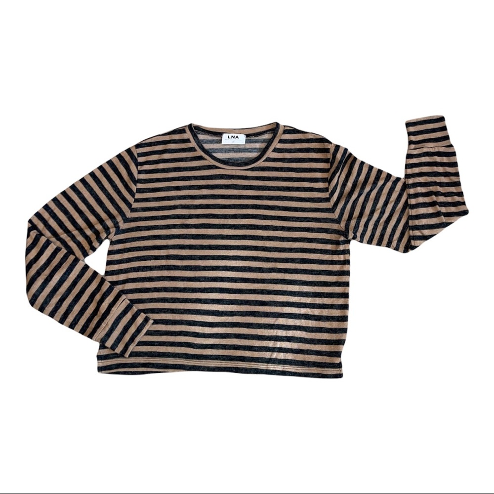 LNA Women’s Black & Brown Striped Cropped Long Sleeve Sweater Size Small
